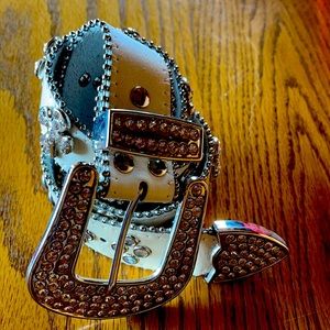 White leather diamond bling belt.